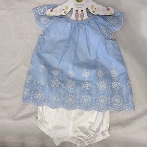 Blue and White Embroidered Kids Dress Set - 18 Months